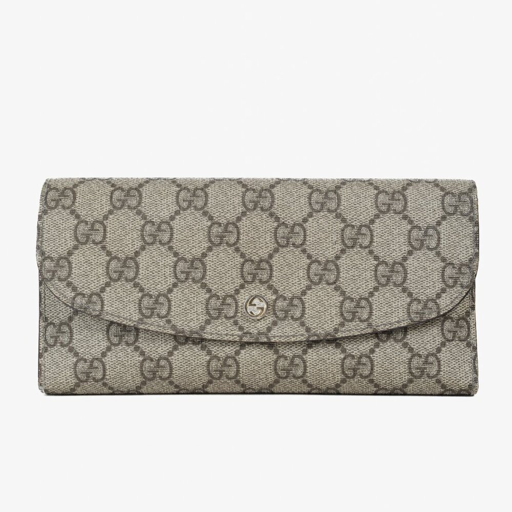 Gucci Brown Ivory GG Supreme Monogram Continental Wallet
